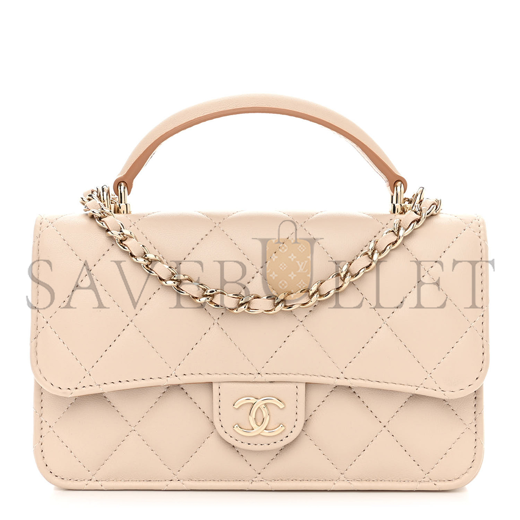 CHANEL MASTER LAMBSKIN QUILTED FLAP PHONE HOLDER WITH CHAIN BEIGE BROWN AP3226 (17.2*10*3.3cm)